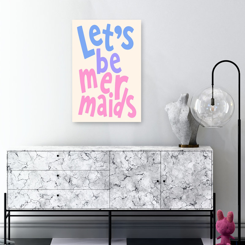 Let'S Be Mermaids Colorful Playful Whimsical Ocean Summer Wall Art Print 1 Piece Wrapped Canvas Wall Art