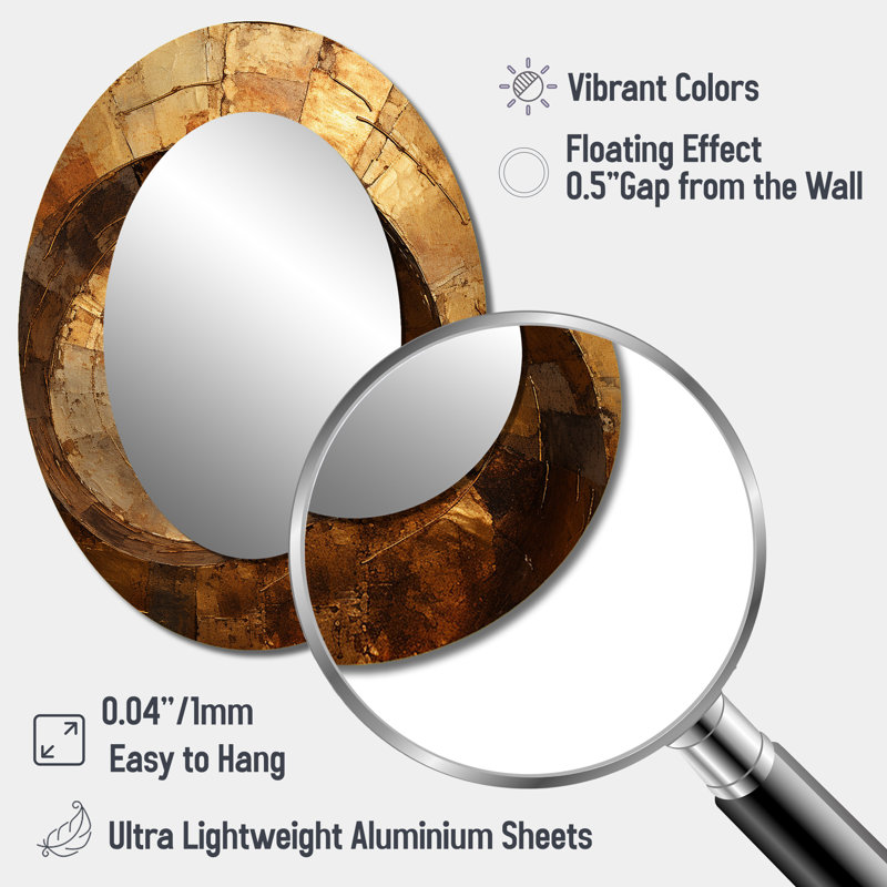 Gold Black Timeless Turn II - Abstract Oval Decorative Mirror On Metal, 40" x 30"