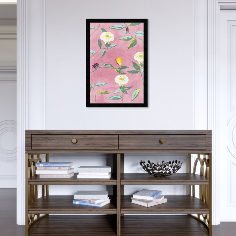 Floral Spring Tapestry Pattern by Birch Lane™ - Picture Frame Print, Black, 26" H x 18" W