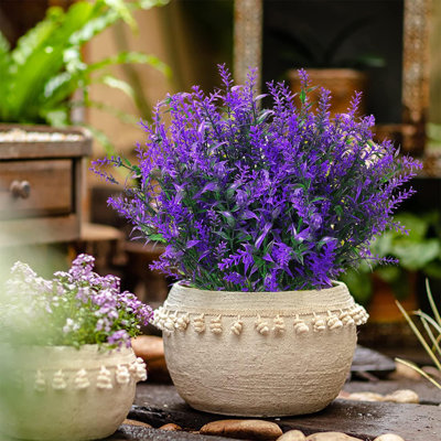 8 Pack Artificial Plants Flowers Grass Shrubs Lavender No Fade Faux Plastic Flowers Outdoor For Farmhouse Garden Porch Patio Indoor Wedding Decoration