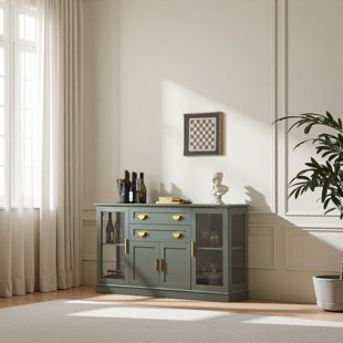 Large Sideboard Cabinet With Storage,Modern Buffet Cabinet WIth Glass Doors,Sideboard With Drawers and Adjustable Shelves,For Kitchen And Dining Room
