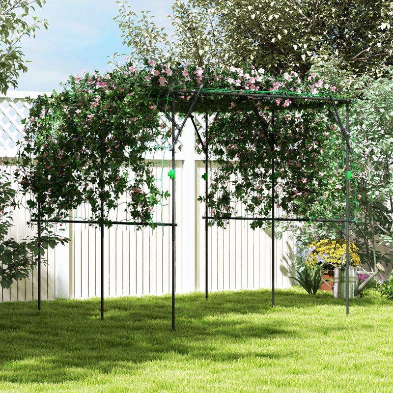 Grands treillis en acier avec filet d'escalade, arche de jardin moderne réglable