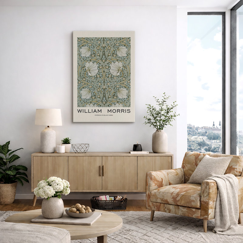 Classical Artwork Green Pimpernel Flower Abstract Floral and Botanical By William Morris Framed Canvas Print Wall Art