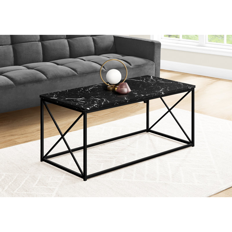 Table de salon en marbre noir avec structure en métal solide et structure de soutien moderne élégante