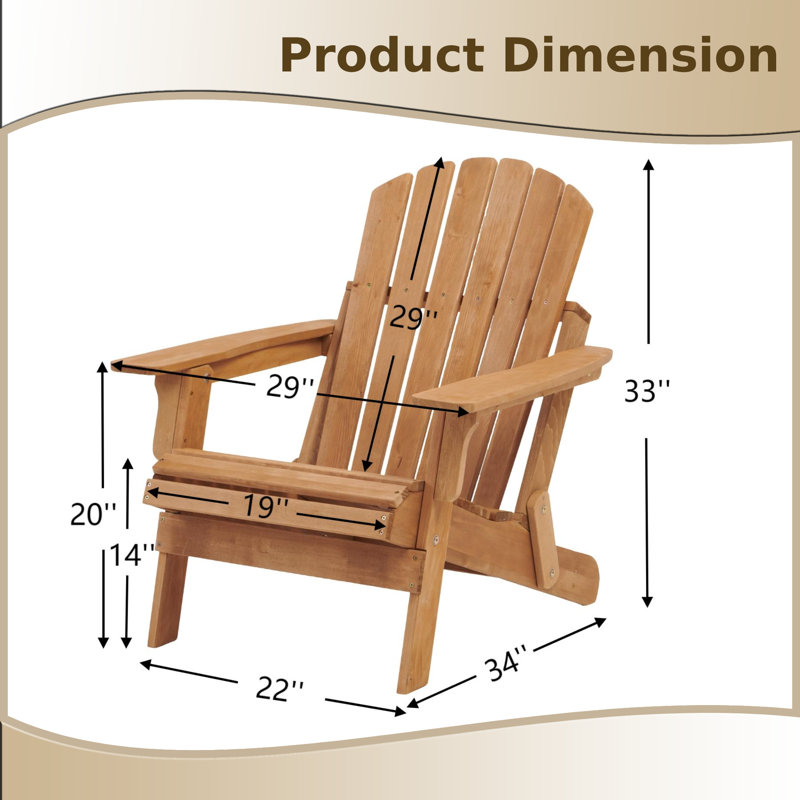 Chaise Adirondack surdimensionnée pliante en bois gaufré avec dossier et siège pré-assemblés, Marron clair