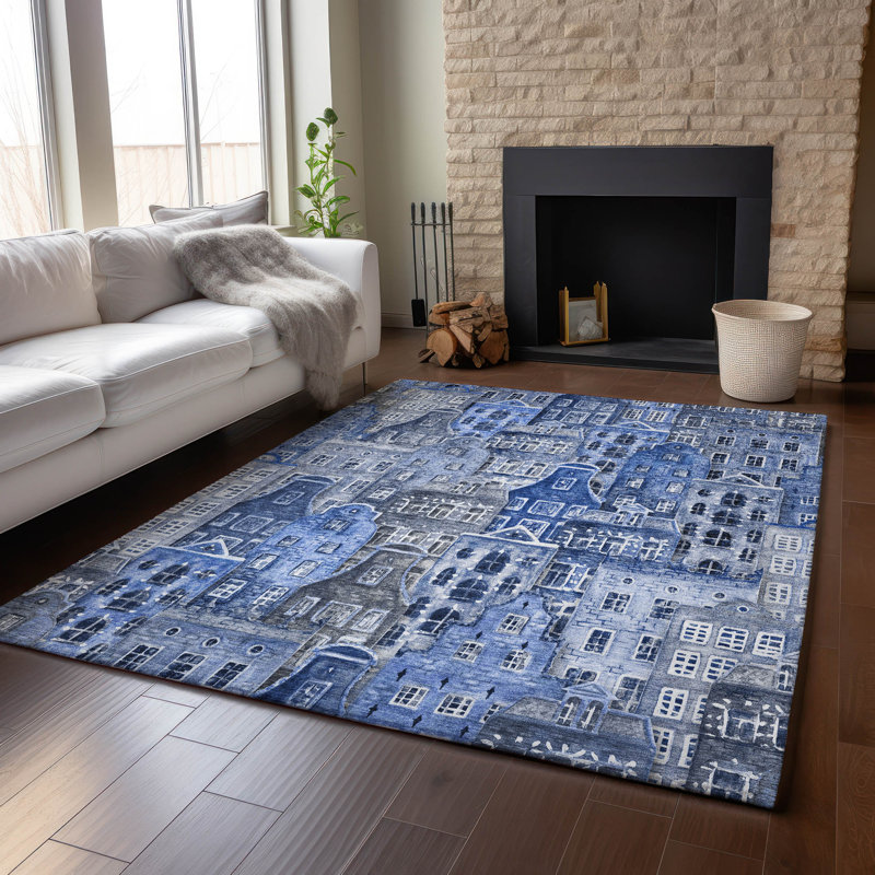 Tapis bleu Cerrito AMF600 lavable à la machine de qualité supérieure, Rectangle 2 pi 6 po x 3 pi 10 po