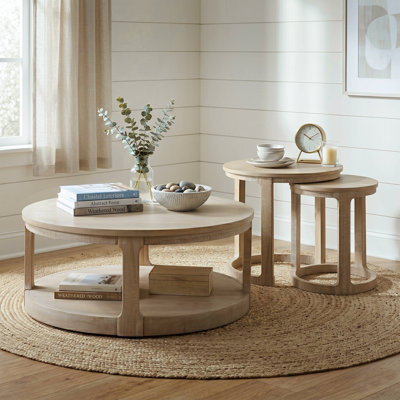 Hazel Solid Wood Round 2-Piece Coffee Table Set (1 Coffee Table And 1 Nesting End Table)