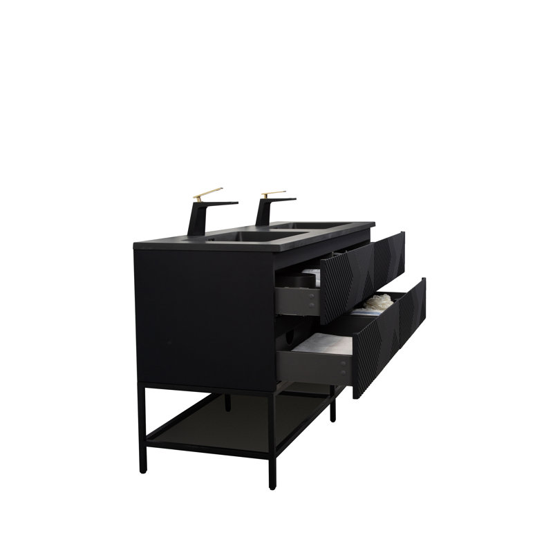 Esparanza 72 po L x 21 po P 4 tiroirs Meuble-lavabo autoportant avec évier double et Comptoir en Quartz blanc