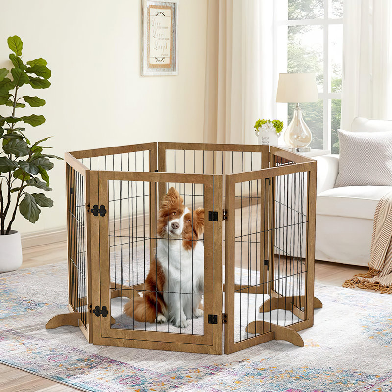 Barrière pour animaux autoportante en bois massif avec 2 paires de pieds de soutien
