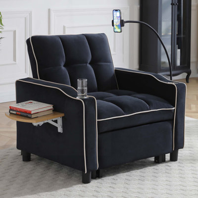 Fauteuil-lit convertible en velours, fauteuil-lit coulissant réglable avec porte-gobelet