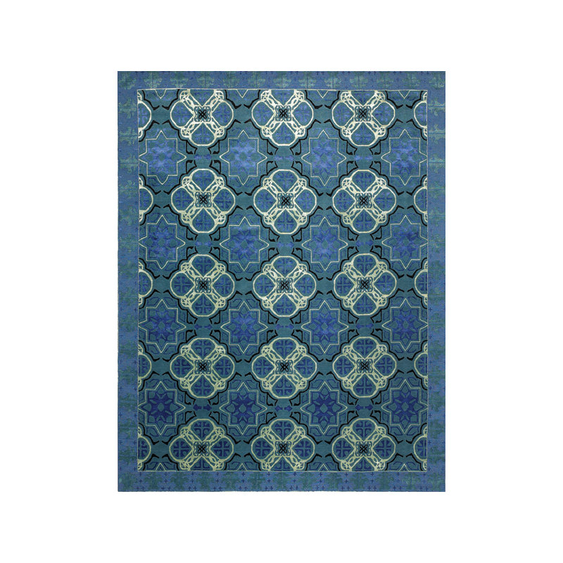 Capistrano Oriental Area Rug in Cobalt/Mint Green/Black, Rectangle 10' x 14'