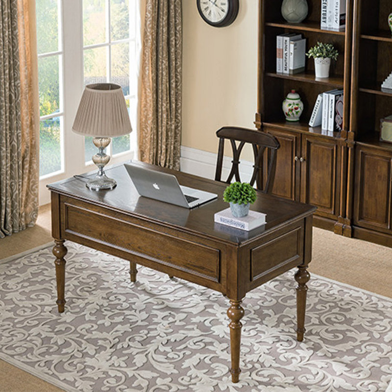 Bureau en bois massif American Country Style, H 30,71 po x l 70,87 po x P 29,92 po, Brun