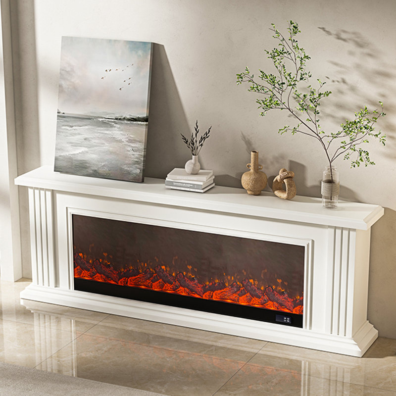 White Solid Wood TV Cabinet Fireplace