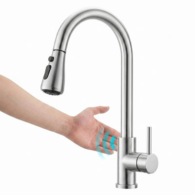 Side Motion Sensor Touchless Kitchen Faucet with Pull Down Sprayer – 23" Extra Hose, 3 Modes (Stream/Spray/Pause), 3Min Auto Shut-Off, Single Handle – Brushed Nickel Finish for Kitchen Sink, Bar, RV
