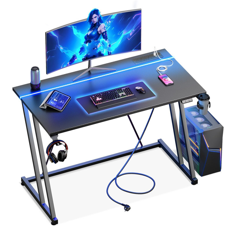 Metal Base Computer Desk with Power Outlet