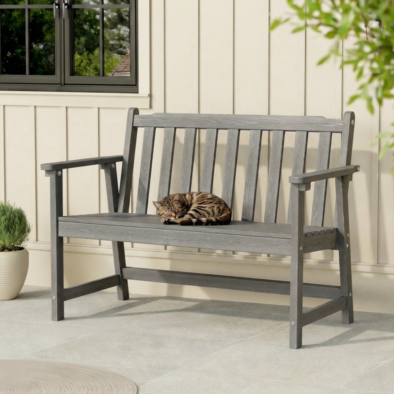 HDPE Outdoor Bench Weather-Resistant Patio Bench Premium Outdoor Garden Loveseat, Gray