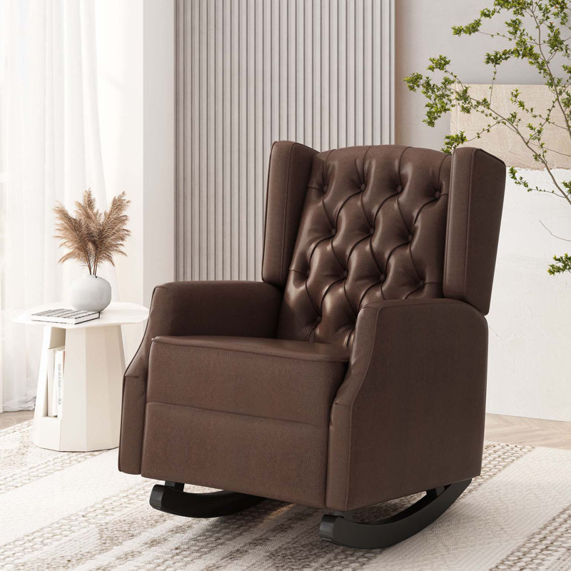 Chaise berçante rembourrée moderne pour le salon, la chambre à coucher, Marron foncé