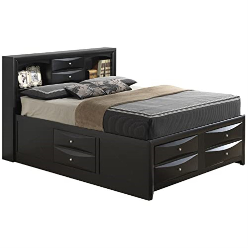 Marilla Bookcase Storage Bed, Black, Queen