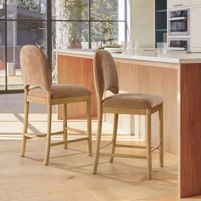 Paterson Curved-Back Armless Fabric Bar & Counter Stool with Solid Wood Frame