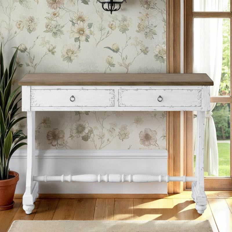 Sturdy Rectangular Wooden Accent Table with 2 Drawers