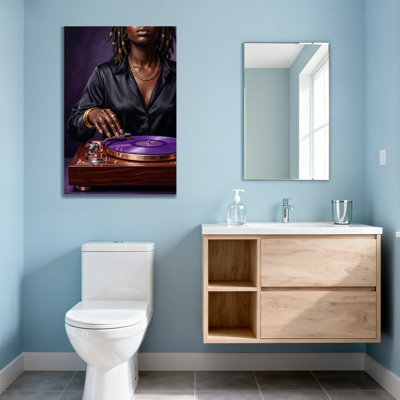 Fashion Woman With Turntable And Purple Vinyl
