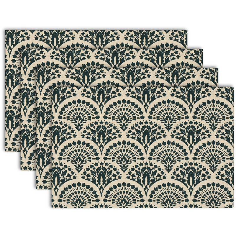Polyester Floral and Vintage Look Rectangle Placemat, Green