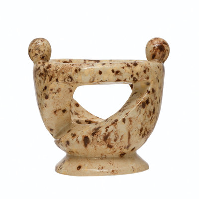 Stoneware Tealight Holder with Hand-in-Hand Figures