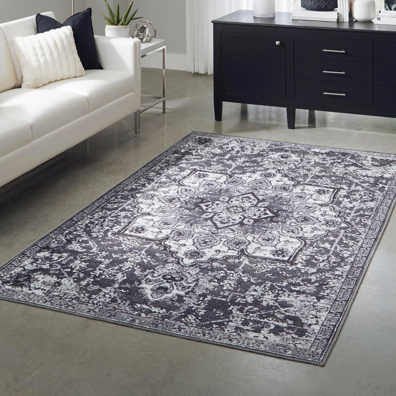 Tapis d'intérieur / tissé à la machine 2 pi x 3 pi gris foncé Abbie-J, Rectangle 7 pi 10 po x 11 pi