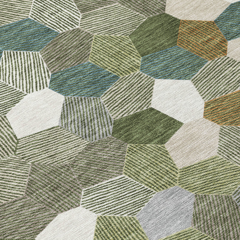 Machine Washable Indoor/Outdoor Chantille ACN2573 Geometric Rug, 3' x 5', Olive