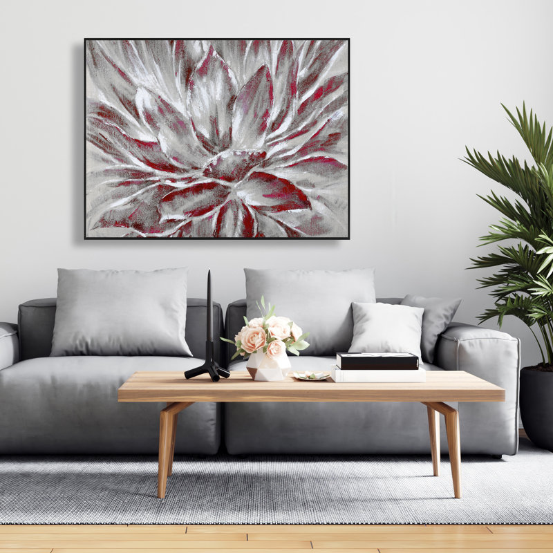 Fleur rouge et grise - Toile de chambre à coucher florale | Décoration intérieure