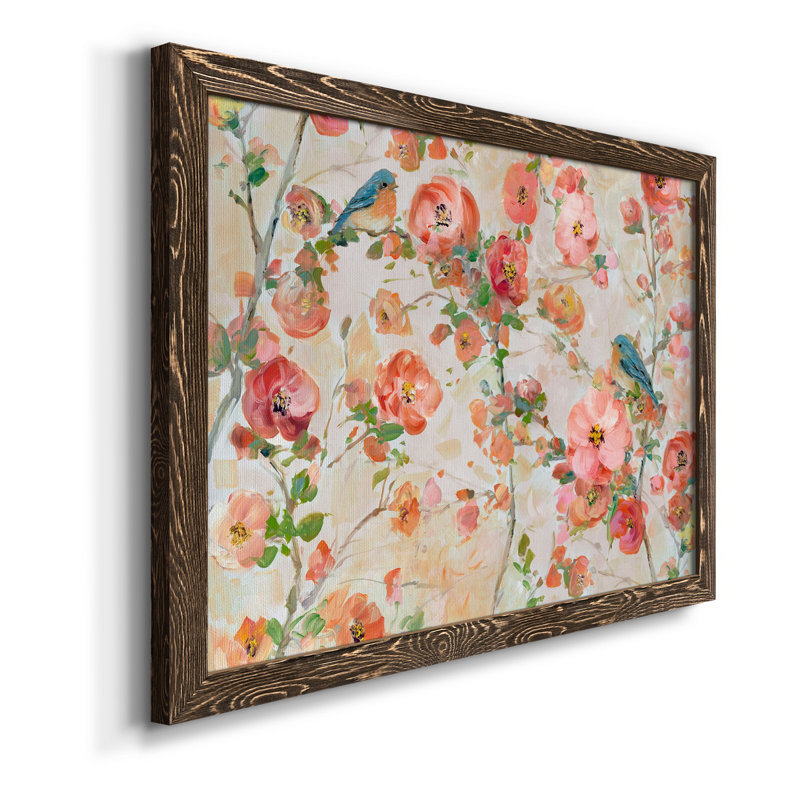 Bluebirds and Blossoms - Peinture sur toile encadrée, H 20 po x l 17 po x P 1,5 po, Noyer