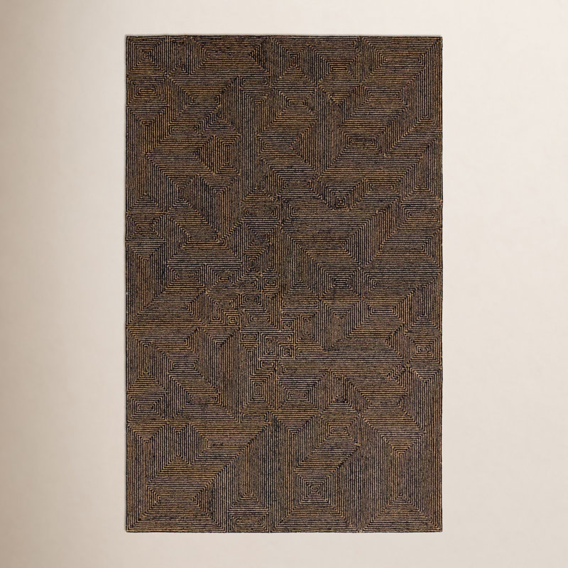 Abstract Area Rug in Tan/Black, Rectangle 8' x 10'