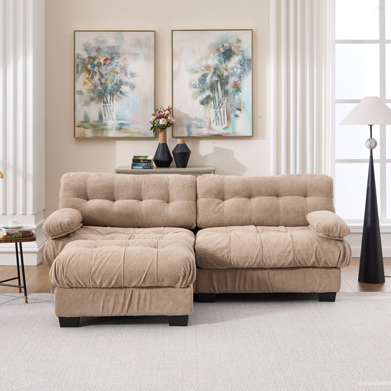 Canapé modulaire avec assise profonde et repose-pieds, Marron clair