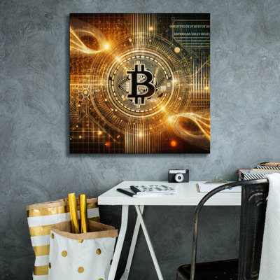 «Glowing Bitcoin» par Rey Klimt, art mural sur toile