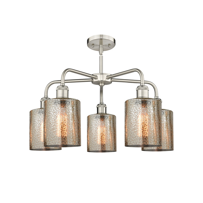 Lustre tambour 5 lumières en acier à intensité variable Dublin, Mercurisé, Nickel satiné