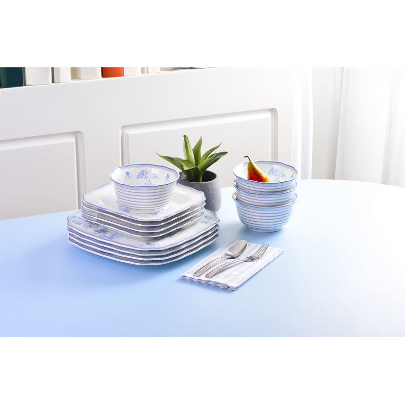 Scenic Toile Blue and White Porcelain 12-Piece Dinnerware Set