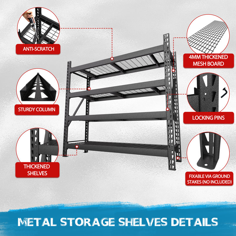 Étagère en métal robuste de 9 000 lb, H 72,24 po x l 77,76 po x P 24 po