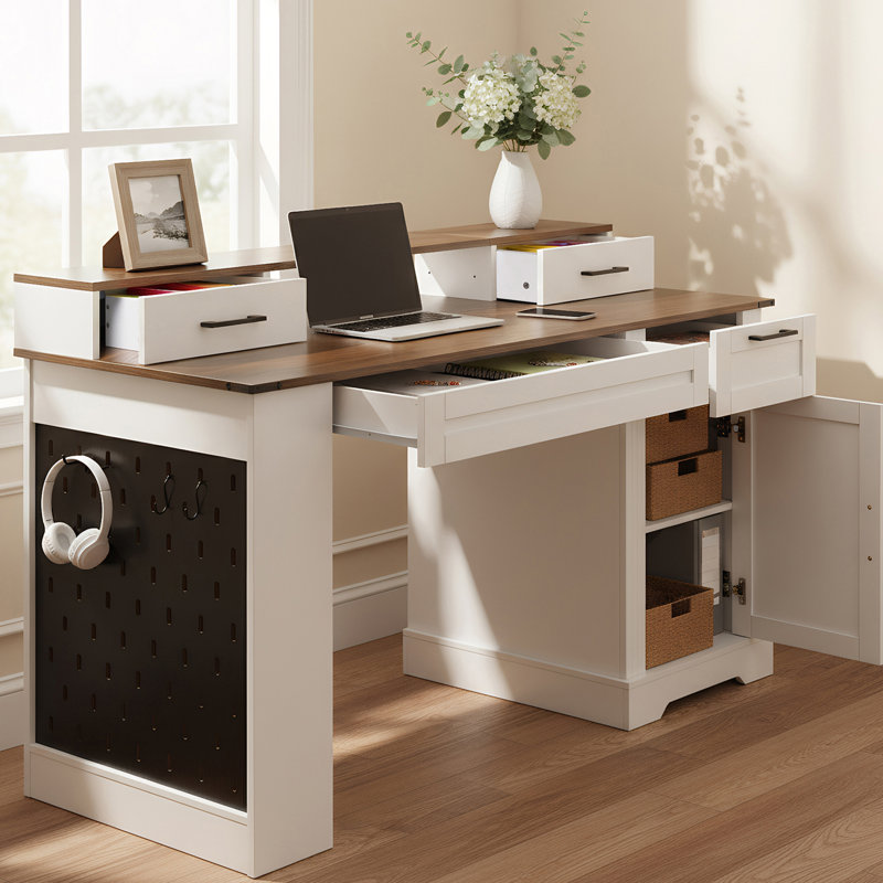 Bureau d'écriture 55 po avec station de charge, Brun / Blanc