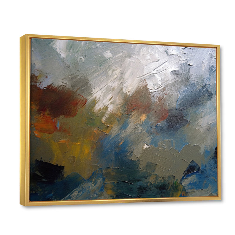 Feeling Autumn Abstract Red Orange Blue - Print, 30" H x 40" W x 1.5" D, Gold Floater Framed
