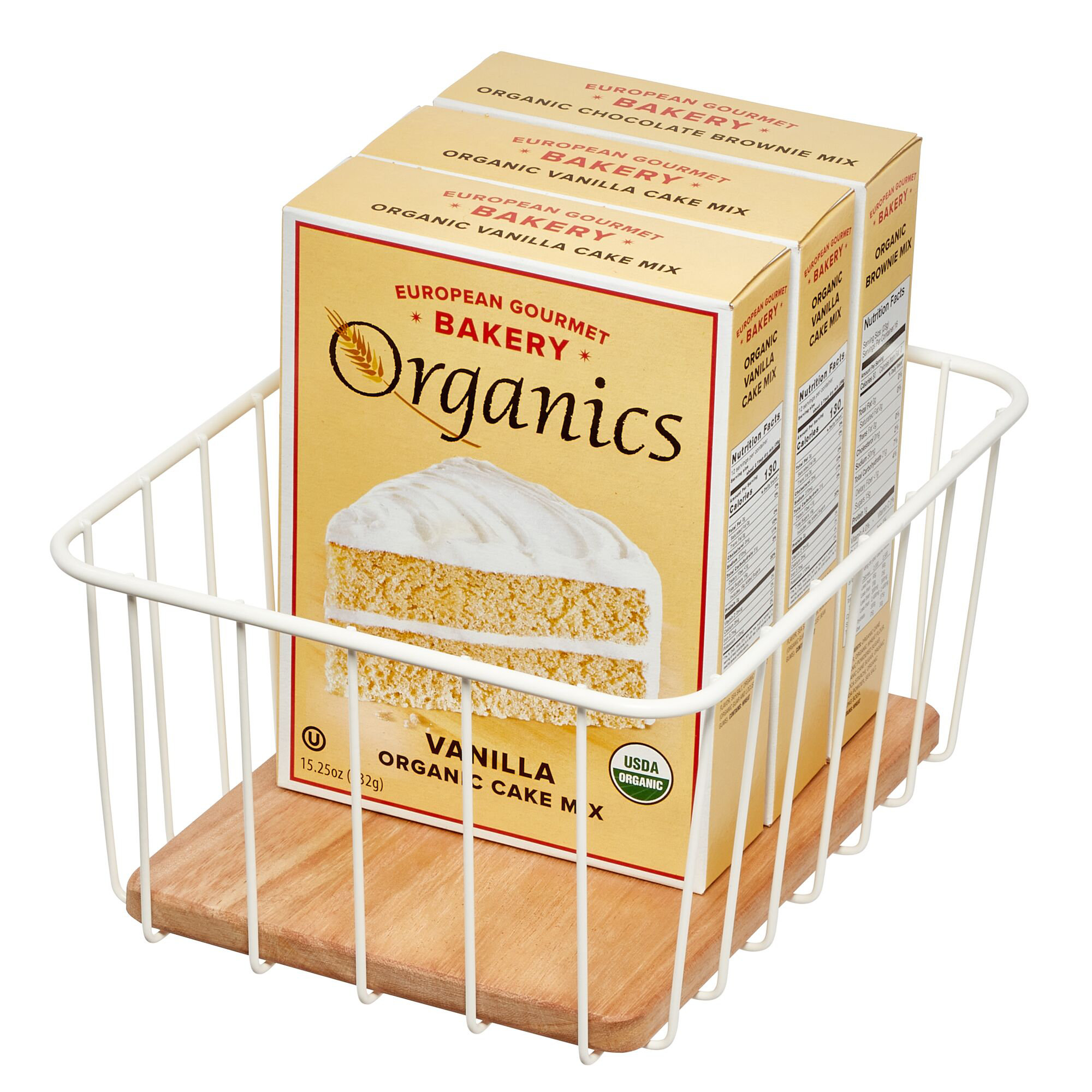 Wire & Wood Kitchen Pantry And Cabinet Organizer Bin, 10” X 8” X 5”, 4.93" H x 8.04" W x 10.05" D
