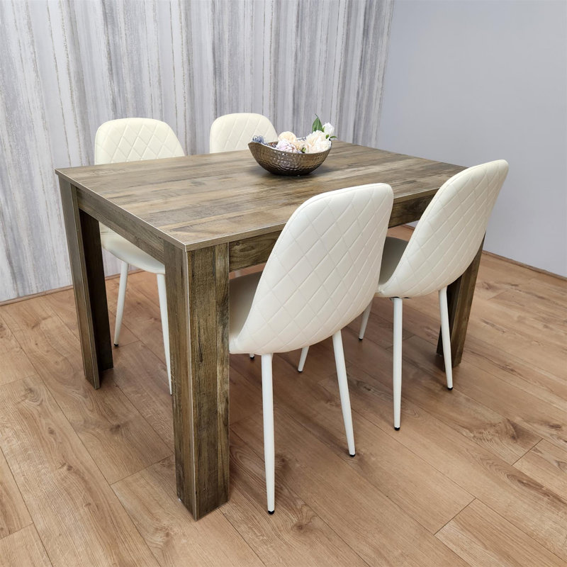 Aghaboy 4 - Person Dining Set, Cream, Natural, 75cm H x 117cm W x 77cm D