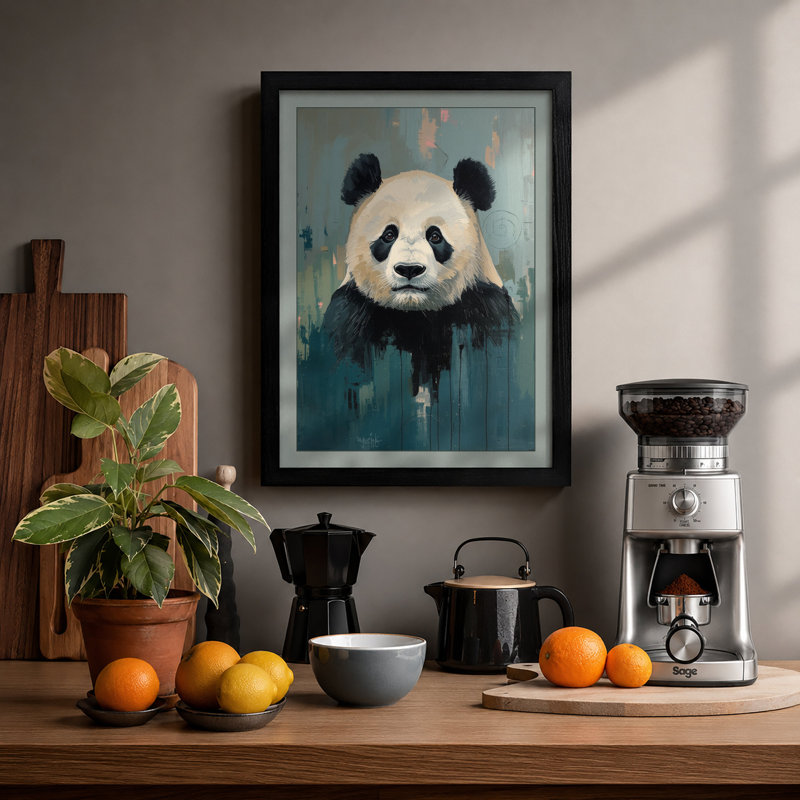 Contemplative Panda Modern - Print, A1 - 84.1 x 59.4 cm, Black