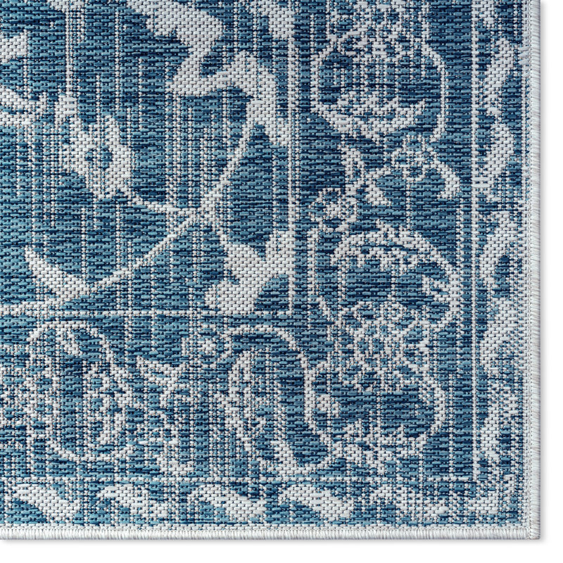 Tapis intérieur / extérieur à motif floral turquoise / ivoire Nicolle Miller See Nicole par Nicole Miller