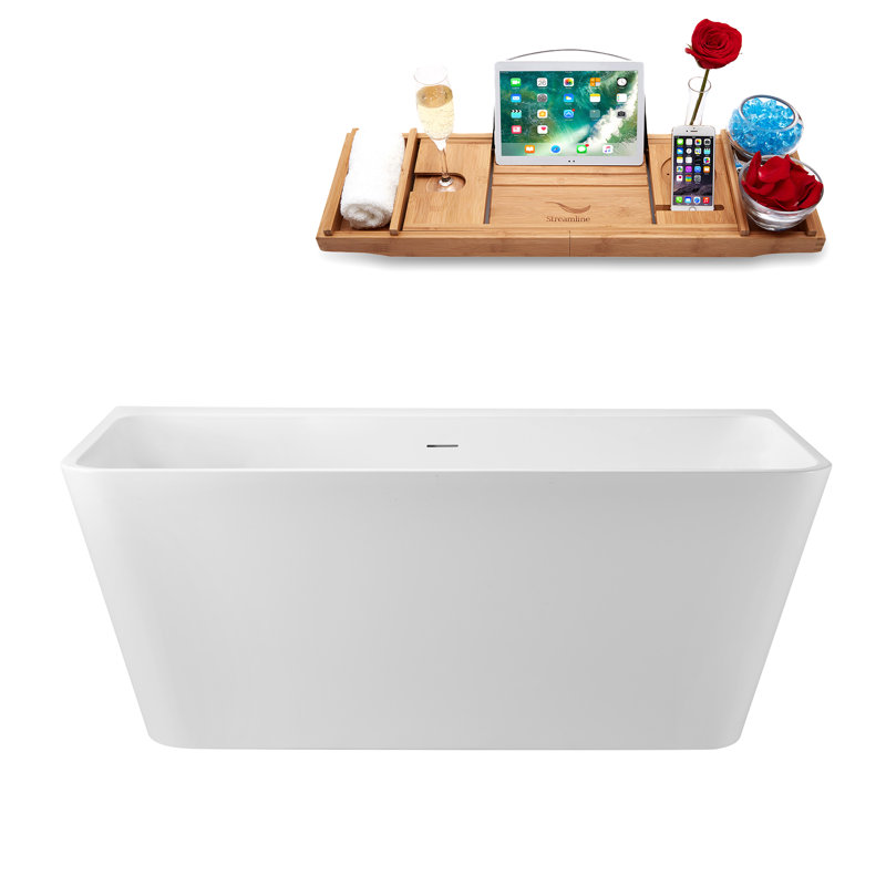 Baignoire autoportante 59 po avec plateau interne 59 po Streamline, Laiton brossé
