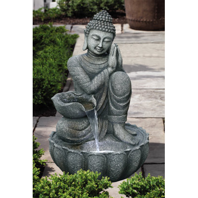 Fontaine de Bouddha assis 32 "avec DEL blanches