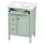 Meuble-lavabo de 24 pouces avec lavabo, armoire en bois massif et panneau de fibres à densité moyenne avec un tiroir rabattable, deux tiroirs standard et une tablette réglable, meuble-lavabo vert autoportant pour le rangement de la salle de bain-1194231763