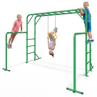 Barres à singes avec barres de gymnastique et balançoire à trapèze, ensemble de barres à singes en métal robuste de 400 lb pour la cour