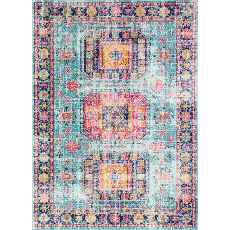 Tapis oriental bleu sarcelle Ashburn, Rectangle 3 pi 8 po x 5 pi 6 po
