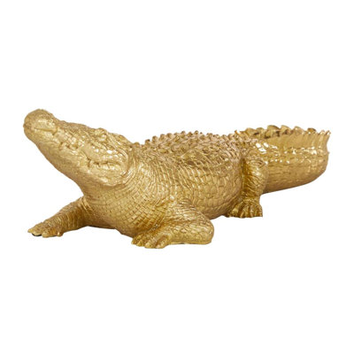 Dubik Polystone Crocodile Decorative Gold Sculpture