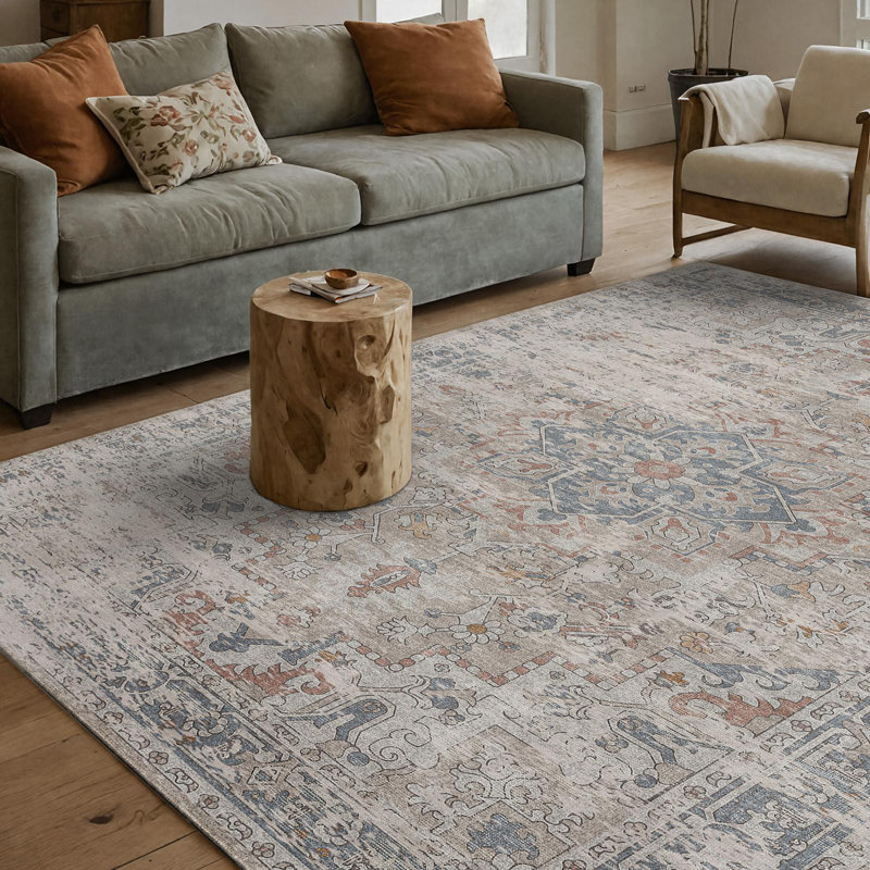 Oriental Rug, Rectangle 4' x 6', Blue/Orange